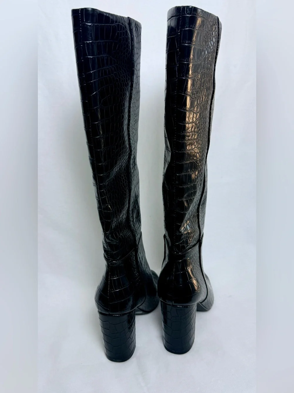 Chinese Laundry Black Croc-Embossed Knee high Boots